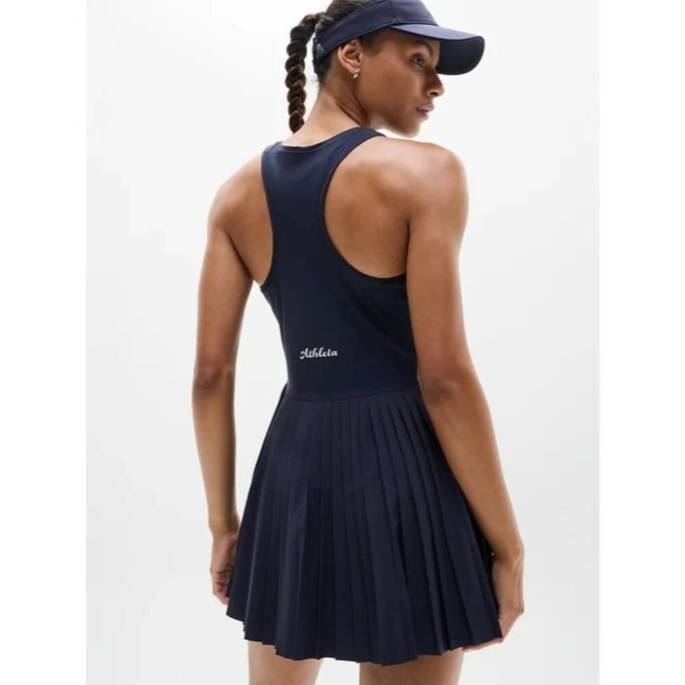 New Athleta SP Match Point Pleated Tennis Dress Navy Blue Small Petite